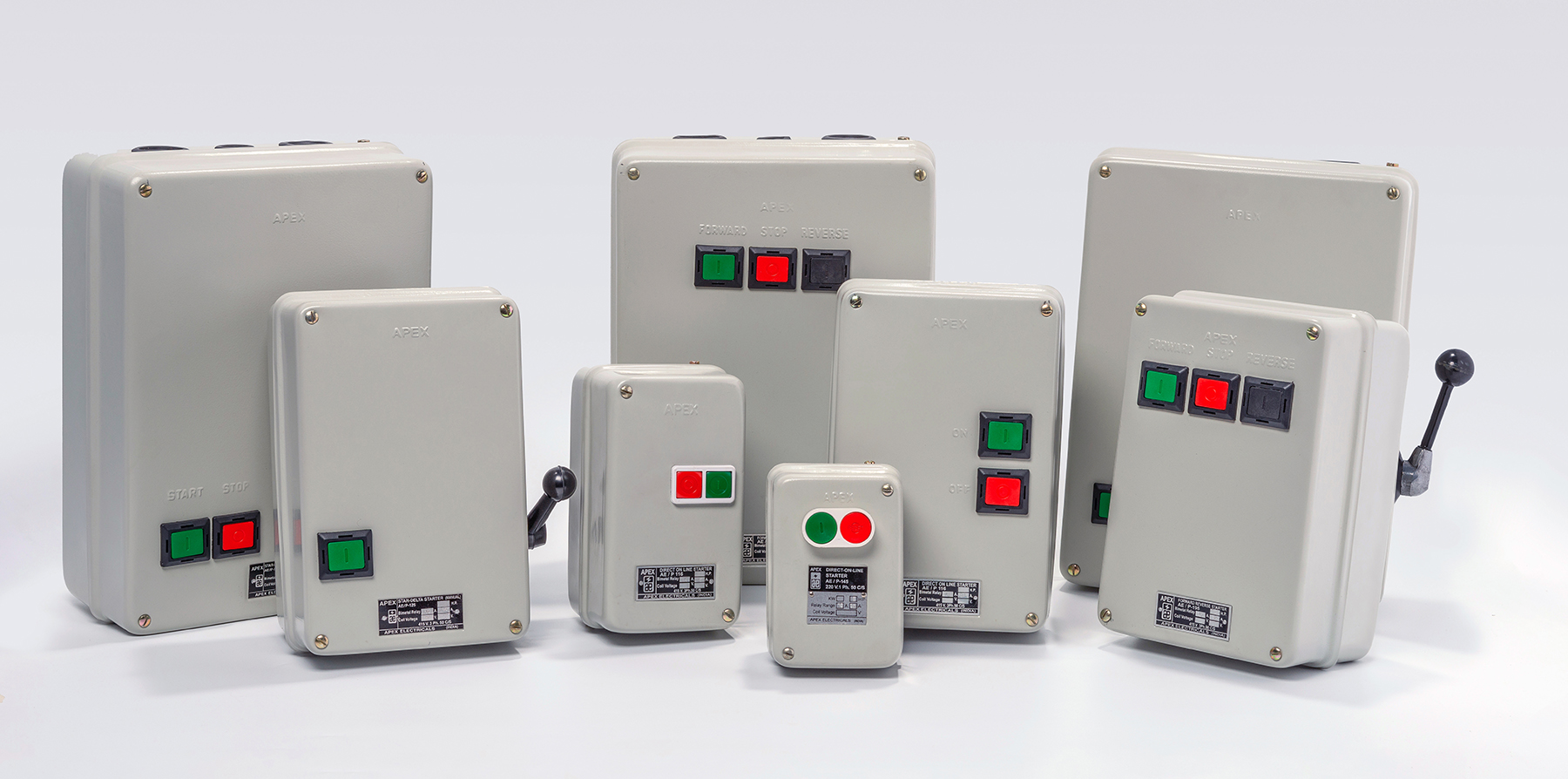 Industrial motor starters including DOL and Star-Delta systems